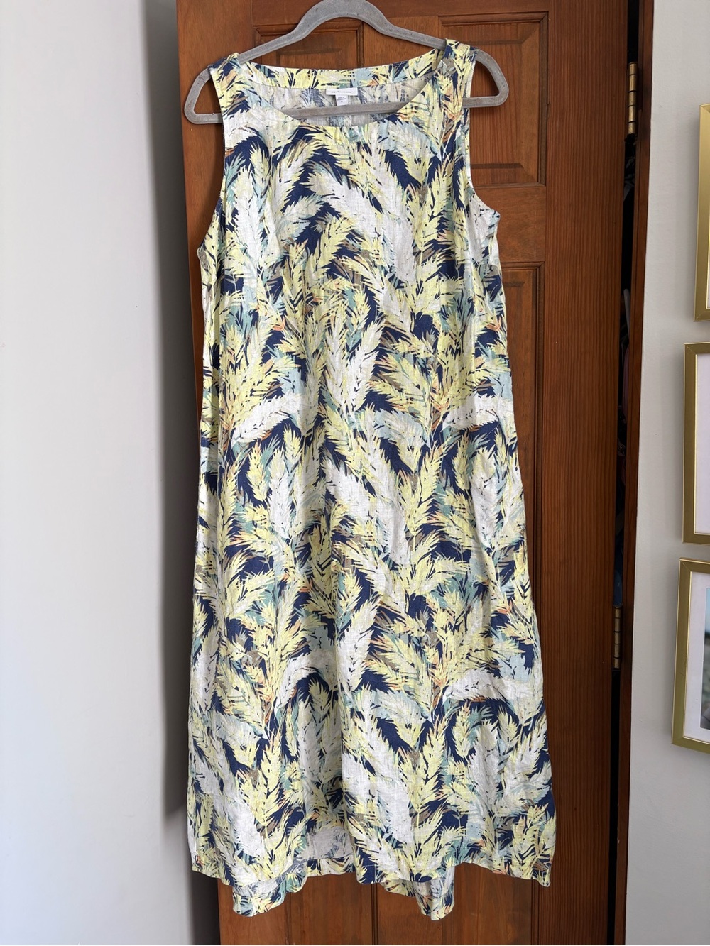 J. Jill Love Linen Medium Tropical Palm Floral Sleeveless Shift Dress Pockets